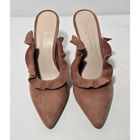 Women's Loeffler Randall Langley Ruffle Slide Heels Dusty Rose Suede 7 - Picture 2 of 10